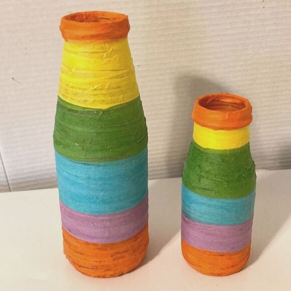 RAINBOW PRIDE Wrapped Colorful Glass Vases and Flowers 6 inches Tall Set of 2 - Picture 3 of 9